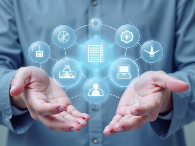 Illustration of a person interacting with digital privacy settings, showing control over personal data with icons representing access, deletion, and modification.